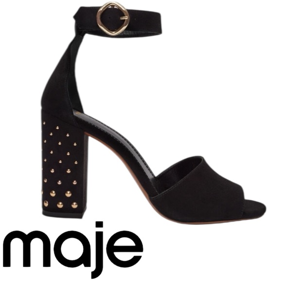 MAJE Paris Studded Block Heel Suede Sandals Heels - Picture 15 of 15